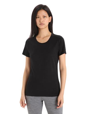 Women's Icebreaker Merino Tech Lite II Short Sleeve T Shirts Black | CA 1367QMAZ